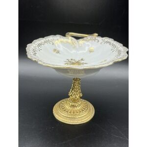 Gold Metal And Porcelain Footed Stylebuilt Dish Mid-Century Modern 4.75" Tall